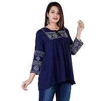 Womenrsquo;s Stylish Fashionable Rayon Embroidery top Size Casual || Party || Beach || Formal || Meeting || Office wear || Party || Evening || College (Blue XL)-thumb3
