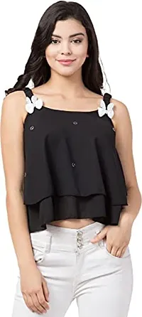 Casual Sleeveless Solid Women Black Top-thumb1