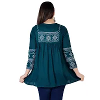 Shiva Fab Women's Rayon Embroidered Regular Short Fit Tops Girls Pack of 1 Top (Small, Petrol Blue)-thumb3