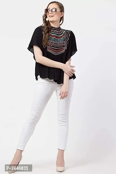 Women's Casual Flared Sleeve Embroidered Riyon Latest Stylish Western Top-thumb5