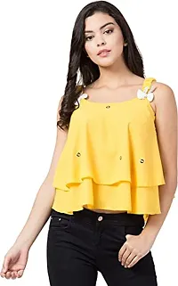 Casual No Sleeve Solid Women and Girls Yellow Top S Vol 5 Vol1-thumb2