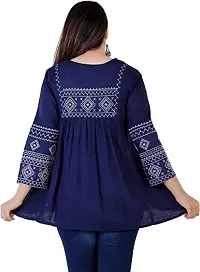 Women's Embroidered Short Kurta Top (Navy Blue, Small)-thumb1