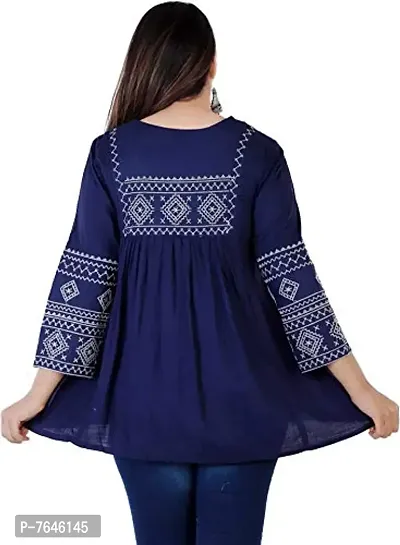 Women's Embroidered Short Kurta Top (Navy Blue, Small)-thumb2