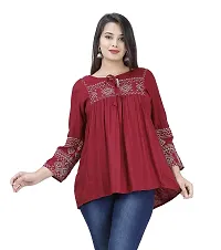 Womenrsquo;s Stylish Fashionable Rayon Embroidery top Size Casual || Party || Beach || Formal || Meeting || Office wear || Party || Evening || College (Maroon S)-thumb2
