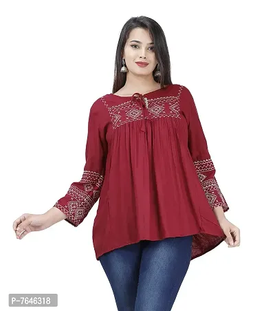 Womenrsquo;s Stylish Fashionable Rayon Embroidery top Size Casual || Party || Beach || Formal || Meeting || Office wear || Party || Evening || College (Maroon S)-thumb3