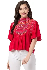 Women's Casual Flared Sleeve Embroidered Riyon Latest Stylish Western Top-thumb2