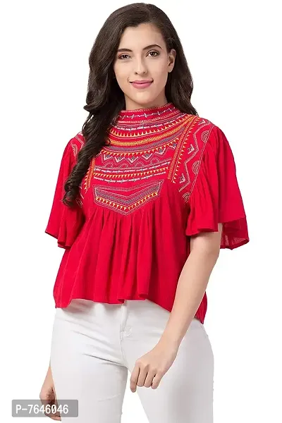 Women's Casual Flared Sleeve Embroidered Riyon Latest Stylish Western Top-thumb3