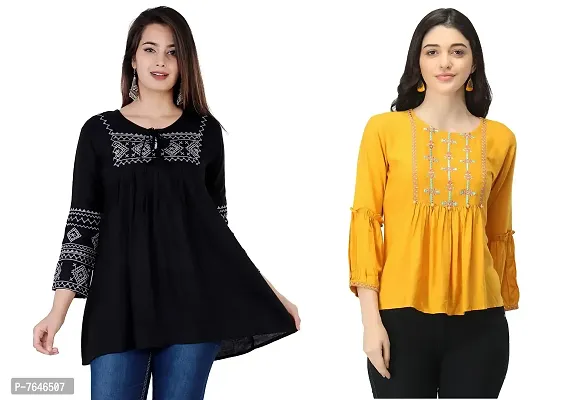 Shoppy Assist Women's Casual Trendy Embroidered Fusion Top- Combo Pack(2)
