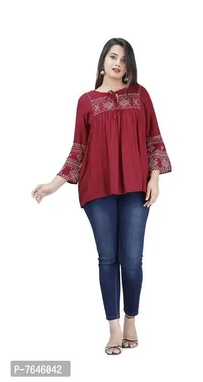 Mamta Enterprises Rayon Nevy Blue Embroidery Work A-Line Tops-thumb5