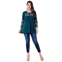Shiva Fab Women's Rayon Embroidered Regular Short Fit Tops Girls Pack of 1 Top (Small, Petrol Blue)-thumb4