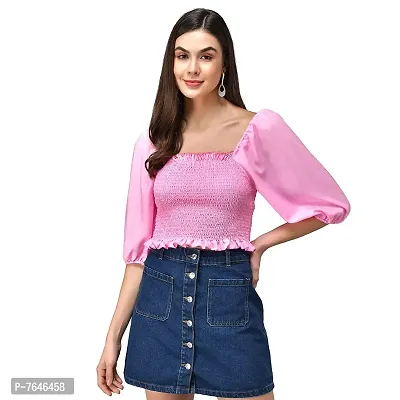 Shoppy Assist Women's Trendy Balloon Sleeves Crop TOP