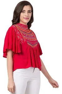 Women's Casual Flared Sleeve Embroidered Riyon Latest Stylish Western Top-thumb3