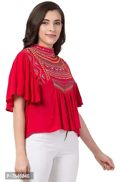 Women's Casual Flared Sleeve Embroidered Riyon Latest Stylish Western Top-thumb4