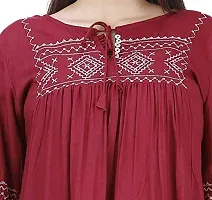 Women's Embroidered Short Kurta Top (Maroon, Small)-thumb3