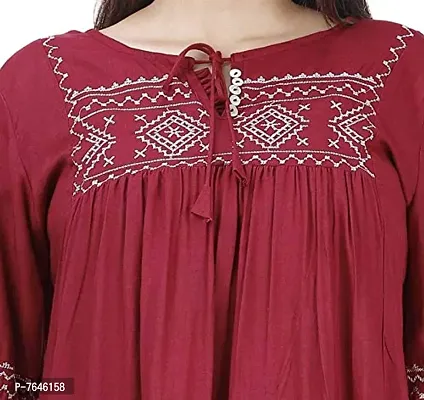 Women's Embroidered Short Kurta Top (Maroon, Small)-thumb4