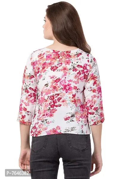Casual 3/4 Sleeve Printed Women White, Pink Top (X-Large)-thumb4
