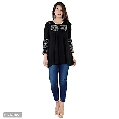 Women�s Stylish Fashionable Rayon Embroidery top Size Casual || Party || Beach || Formal || Meeting || Office wear || Party || Evening || College (Black, M)