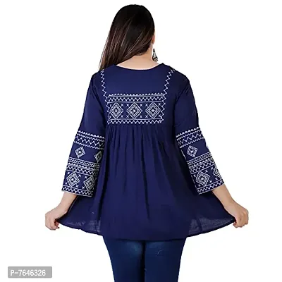 Womenrsquo;s Stylish Fashionable Rayon Embroidery top Size Casual || Party || Beach || Formal || Meeting || Office wear || Party || Evening || College (Blue XL)-thumb5