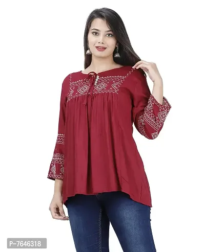 Womenrsquo;s Stylish Fashionable Rayon Embroidery top Size Casual || Party || Beach || Formal || Meeting || Office wear || Party || Evening || College (Maroon S)-thumb4