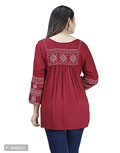 Shiva Fab Short Kurti for Women | Embroidered Straight Rayon Kurta | Round Neck Full Sleeves Short Kurti for Women's Top Combo Pack of 2-thumb5