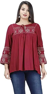 Women's Embroidered Short Kurta Top (Maroon, Small)-thumb2