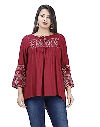 Shiva Fab Short Kurti for Women | Embroidered Straight Rayon Kurta | Round Neck Full Sleeves Short Kurti for Women's Top Combo Pack of 2-thumb4