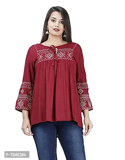 Shiva Fab Short Kurti for Women | Embroidered Straight Rayon Kurta | Round Neck Full Sleeves Short Kurti for Women's Top Combo Pack of 2-thumb5