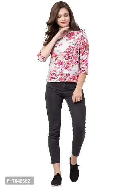 Casual 3/4 Sleeve Printed Women White, Pink Top (X-Large)-thumb3
