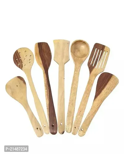 Trendy Wooden Cooking Spoon Set Of 7 Pcs | Wooden Handmade Natural Spoon | Non Toxic Polished, Non Colored, Natural Wood Cooking Spoon Pure Rosewood