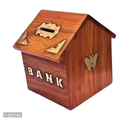 WOODBOSS Wooden Hut shaped Money box | Wooden coin box 4x4 inch