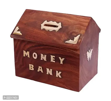 WOODBOSS Wooden Hut shaped Money box | Wooden coin box 6x4 inch | Wooden Toys for kid