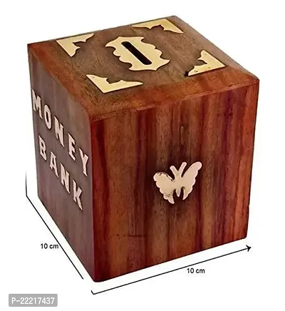 WOODBOSS HandCrafted Square 4x4  Wooden Piggy Bank | Money Bank | Gullak for Kids | Birthday Gift for Kids and Adults | Handmade Wooden Coin Box-thumb0