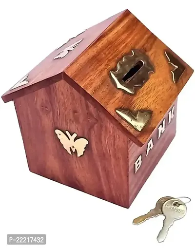 WOODBOSS Wooden Hut shaped Money box | Wooden coin box 4x4 inch-thumb3