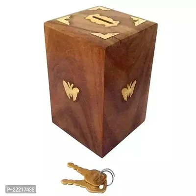 WOODBOSS HandCrafted SQUARE 6x4 Piggy Bank, Money Bank, Birthday Gift for Kids and Adults-thumb0