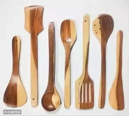 Trendy Wooden Cooking Spoon Set Of 7 Pcs | Wooden Handmade Natural Spoon | Non Toxic Polished, Non Colored, Natural Wood Cooking Spoon Pure Rosewood-thumb0