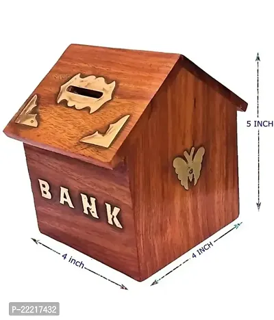 WOODBOSS Wooden Hut shaped Money box | Wooden coin box 4x4 inch-thumb2