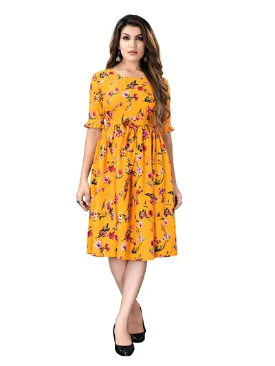 Floral Knee Length Crepe Dresses