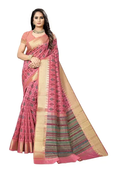 S F Assam Handloom Women's Sambalpuri Cotton Print Saree With Blouse Piece