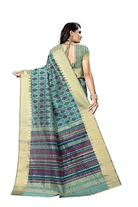 S F Assam Handloom Women's Sambalpuri Cotton Print Saree With Blouse Piece (Firozi)-thumb1