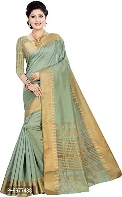 S F Women's Kota Doria Cotton Silk Saree With Un-Stitched Blouse (Green)-thumb0