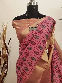 S F Assam Handloom Women's Sambalpuri Cotton Print Saree With Blouse Piece (Pink)-thumb3