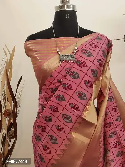 S F Assam Handloom Women's Sambalpuri Cotton Print Saree With Blouse Piece (Pink)-thumb4