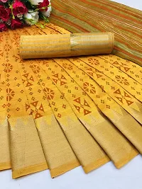 S F Women's Fancy with Ikat Pallu Floral Woven Pure Chanderi Cotton Handloom Print Saree with Blouse (Yellow (Masted))-thumb4