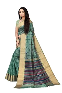 S F INDIAN SAREE women's Pure organic cotton handloom silk saree with blouse (firozi)-thumb2