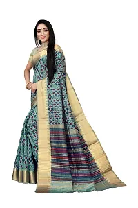 S F Assam Handicrafts Women's Hand block printed cotton mulmul fabric saree with Blouse Piece Traditional Jaipuri Print (Firozi)-thumb2