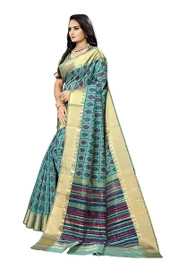 S F Assam Handloom Women's Sambalpuri Cotton Print Saree With Blouse Piece (Firozi)-thumb4