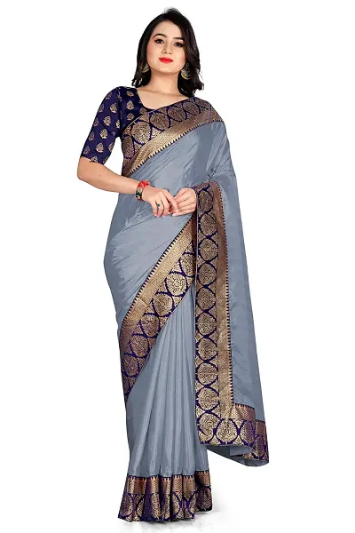 Bahubali Silk Saree Banaeari Lace Saree With Jacquard Blouse (Grey Saree)