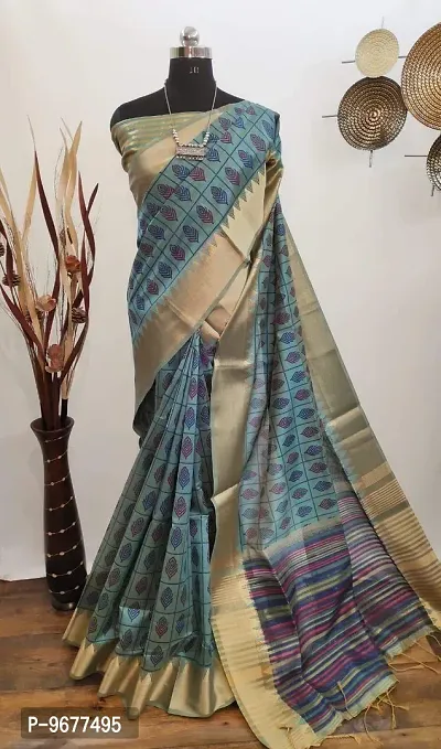 S F Assam Handloom Women's Sambalpuri Cotton Print Saree With Blouse Piece (Firozi)-thumb4