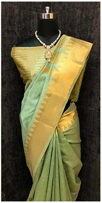 S F Women's Kota Doria Cotton Silk Saree With Un-Stitched Blouse (Green)-thumb3