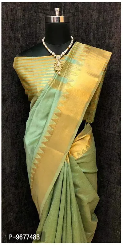 S F Women's Kota Doria Cotton Silk Saree With Un-Stitched Blouse (Green)-thumb4